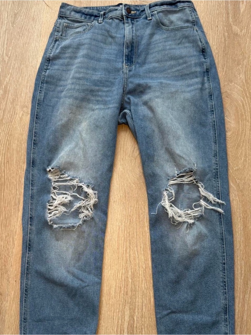 Hollister Distressed Slim Straight Jeans in Light Blue
